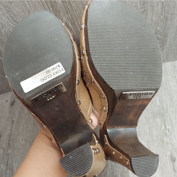 Bridget Shuster FOXY Gold Metallic Studded Heeled Clogs 6 - Picture 8 of 11